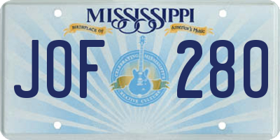 MS license plate JOF280