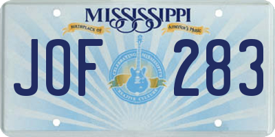 MS license plate JOF283