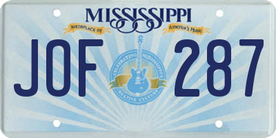 MS license plate JOF287