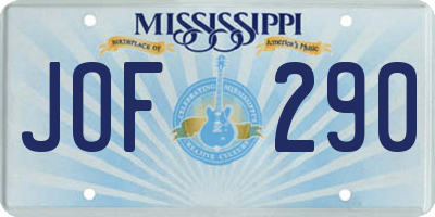 MS license plate JOF290