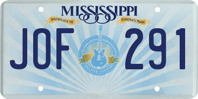 MS license plate JOF291