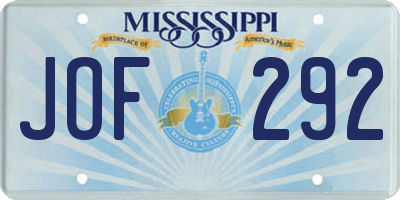 MS license plate JOF292