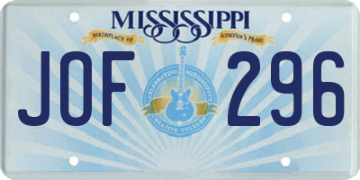MS license plate JOF296