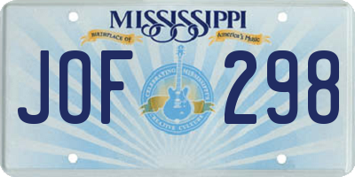 MS license plate JOF298