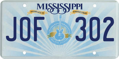 MS license plate JOF302