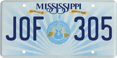 MS license plate JOF305