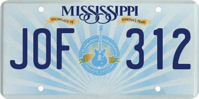MS license plate JOF312