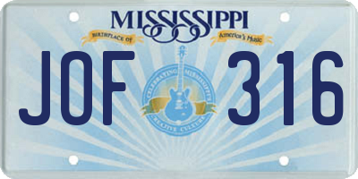 MS license plate JOF316