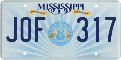 MS license plate JOF317