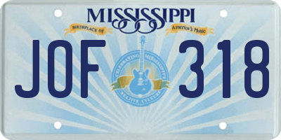 MS license plate JOF318