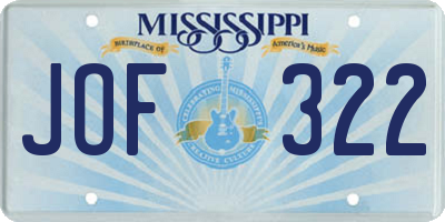 MS license plate JOF322