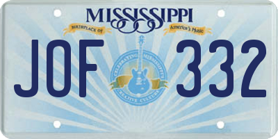 MS license plate JOF332