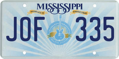 MS license plate JOF335