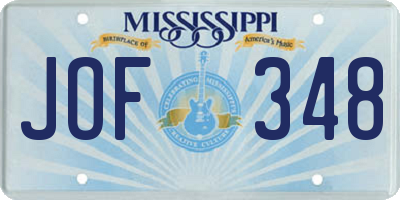 MS license plate JOF348