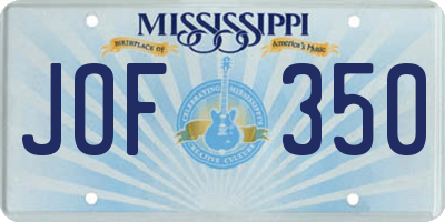 MS license plate JOF350
