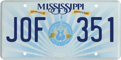 MS license plate JOF351