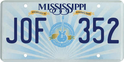 MS license plate JOF352