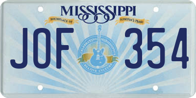 MS license plate JOF354