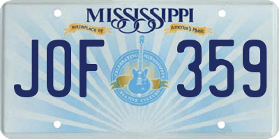MS license plate JOF359