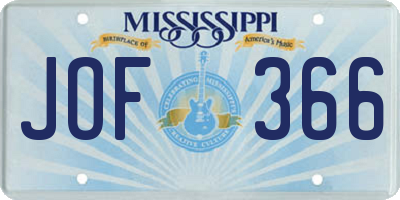MS license plate JOF366