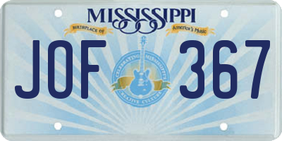 MS license plate JOF367