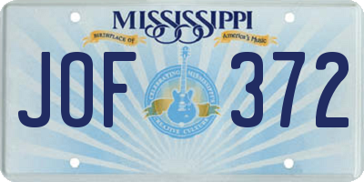 MS license plate JOF372