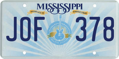 MS license plate JOF378