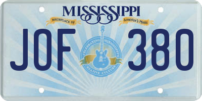 MS license plate JOF380