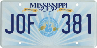 MS license plate JOF381