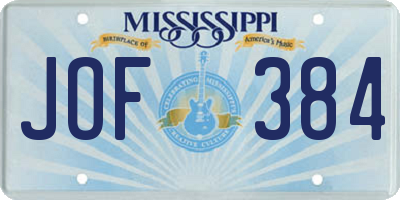 MS license plate JOF384