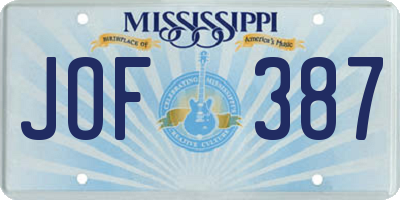 MS license plate JOF387