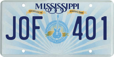 MS license plate JOF401