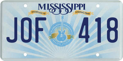 MS license plate JOF418