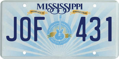 MS license plate JOF431