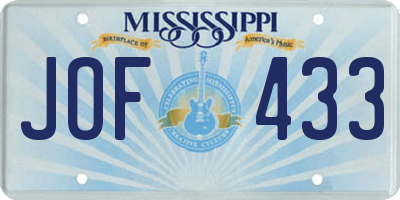 MS license plate JOF433