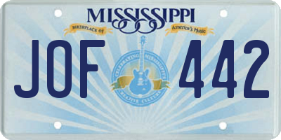 MS license plate JOF442