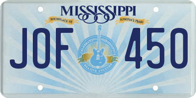 MS license plate JOF450
