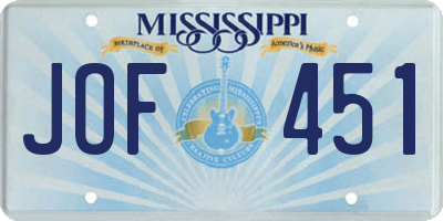 MS license plate JOF451