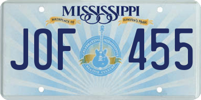 MS license plate JOF455