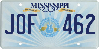 MS license plate JOF462