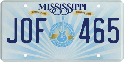 MS license plate JOF465
