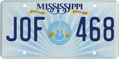 MS license plate JOF468