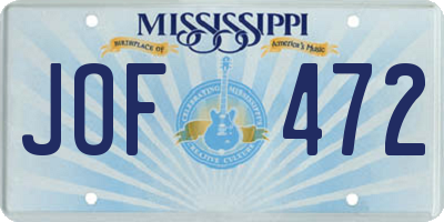 MS license plate JOF472