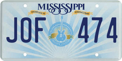 MS license plate JOF474