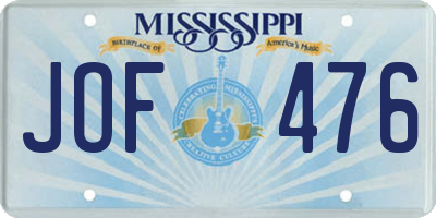 MS license plate JOF476