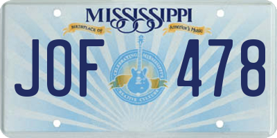 MS license plate JOF478