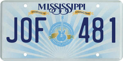 MS license plate JOF481