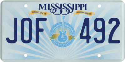 MS license plate JOF492