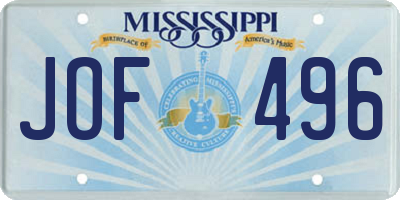 MS license plate JOF496