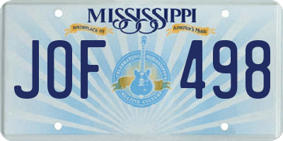 MS license plate JOF498